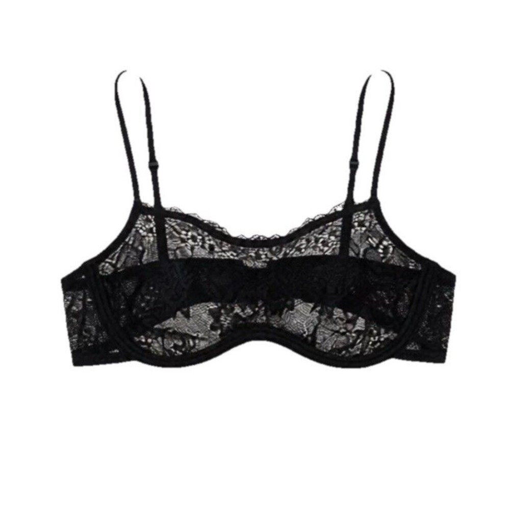 See-through Unlined Sheer Bra Sexy Lace Embroidery Bralette